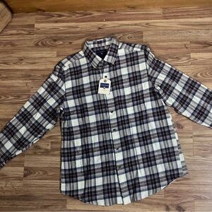 Saddlebred Navy and White Plaid Long-Sleeve Button-Down Shirt